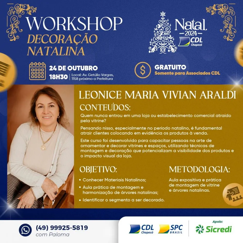 Workshop gratuito da CDL Chapecó ensina técnicas de decoração natalina para atrair clientes